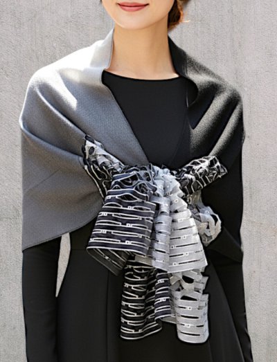 画像1: ウール&シルクスカーフ ”アリュメット(マッチ棒)" ・モノクローム