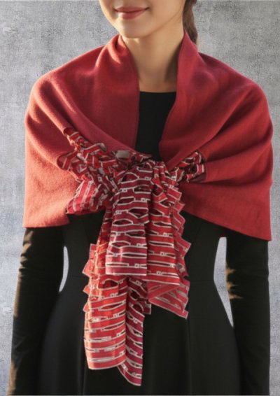 画像1: ウール&シルクスカーフ ”アリュメット（マッチ棒）" ・ルージュボルドー